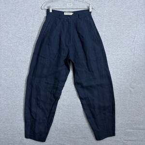 Ivan Grundahl Women's 34 Navy Blue 100% Linen Lagenlook High Rise Barrel Pants